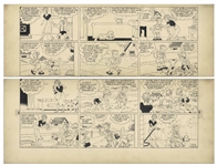 Chic Young Hand-Drawn Blondie Sunday Comic Strip From 1938 -- Baby Dumpling Plays Hooky From a Birthday Party to Spend Time With Another Friend